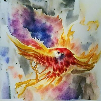 Fiery Phoenix Rising: Watercolor Art