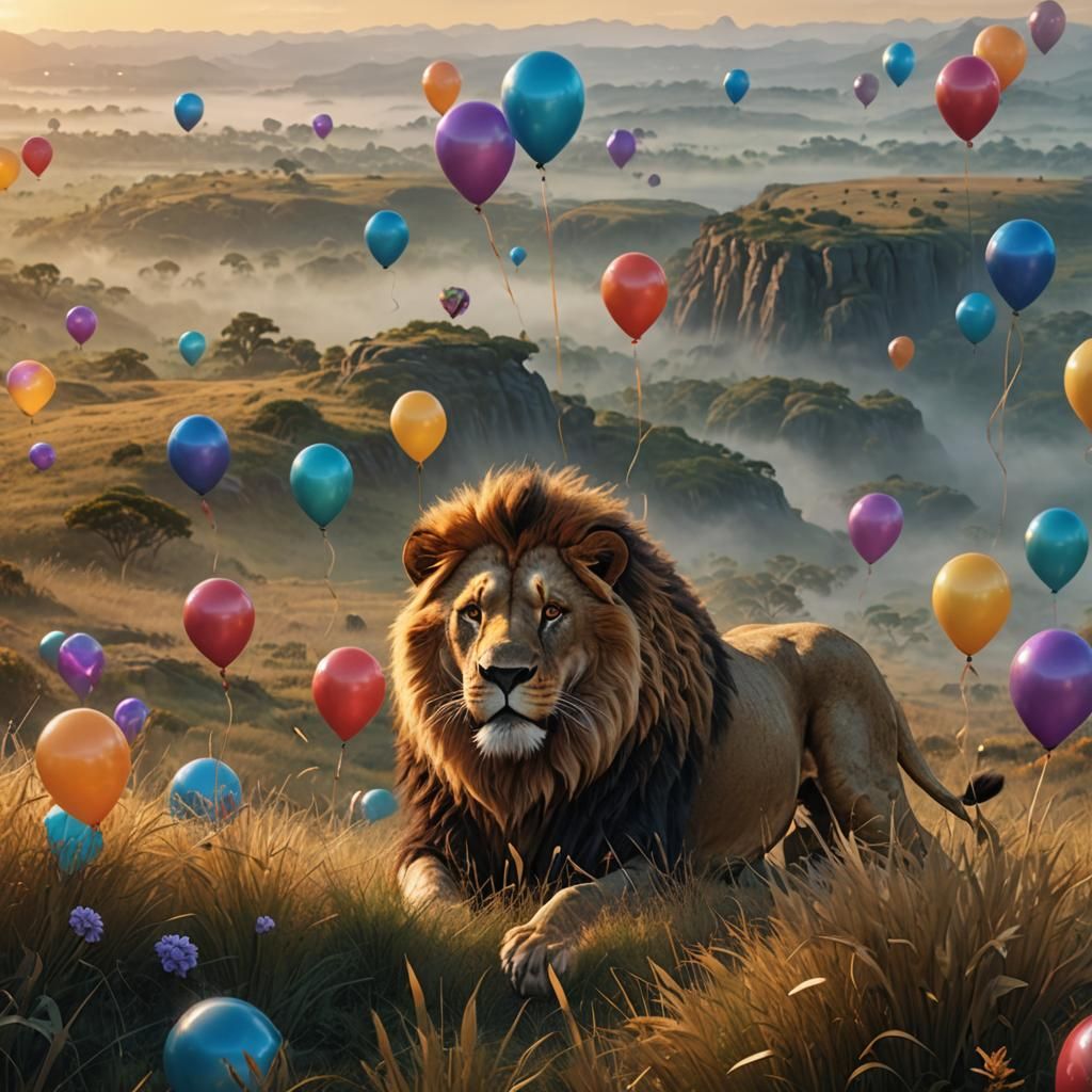Regal Balloon Lion in Fantasy Savannah