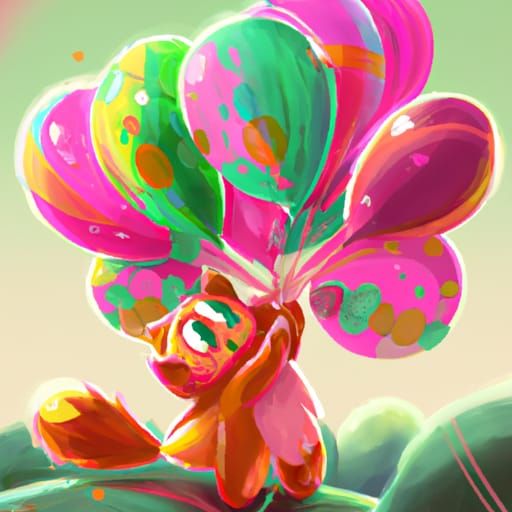 Cute Cartoon Fluffy Creature with Birthday Balloons