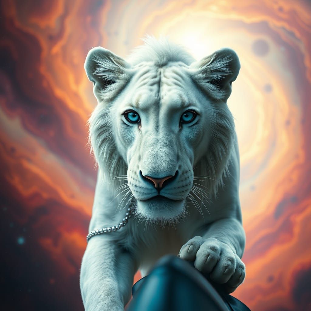 Cosmic White Lioness in Sci-Fi Realism