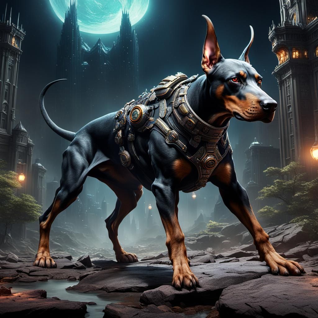 Kaiju Doberman Pinscher in Detailed Matte Painting