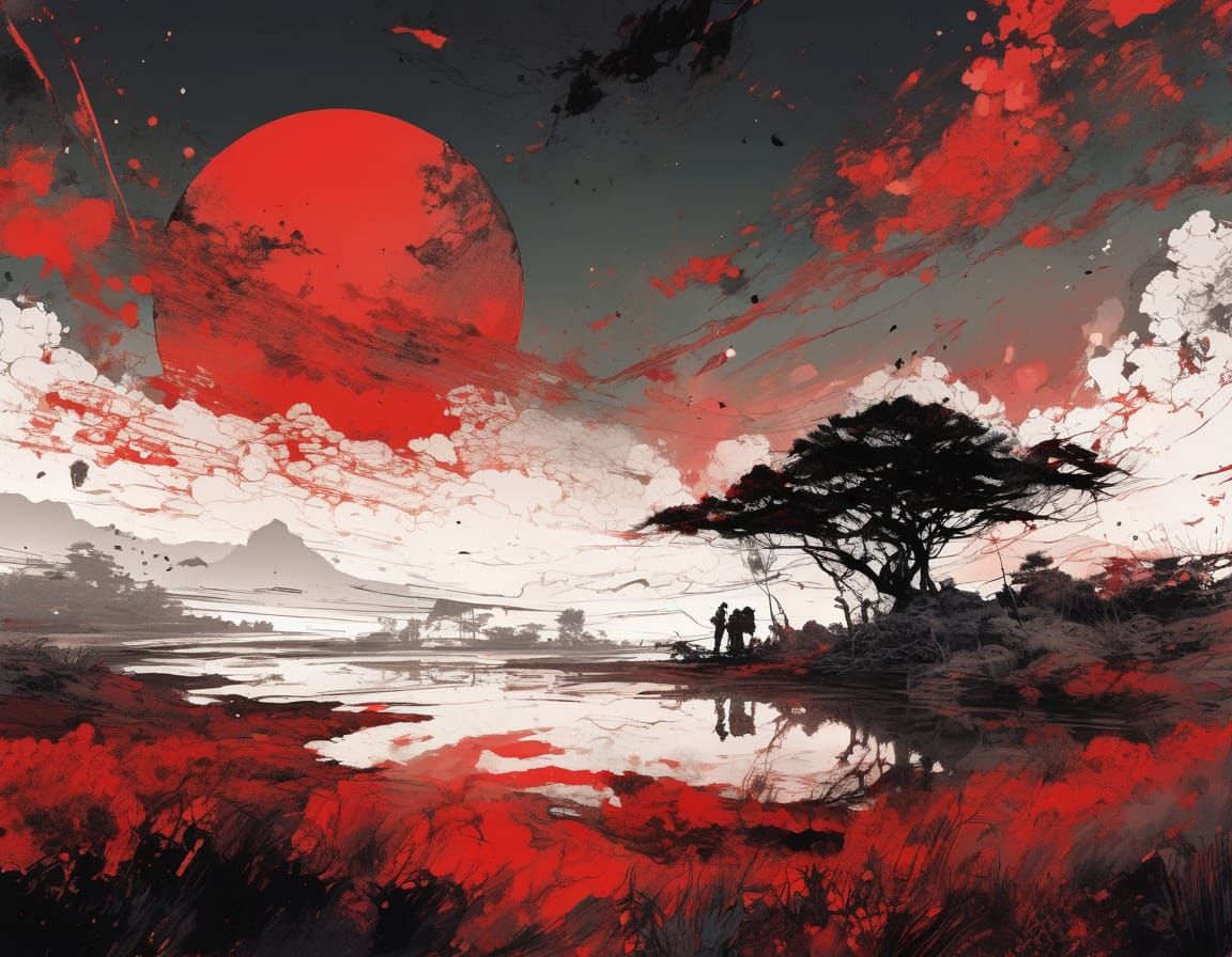 Red Sky at Night in Intricate Manhwa Style