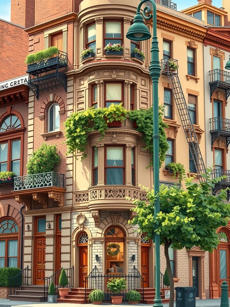 Detailed Brownstone Apartment Building in Illustration Style