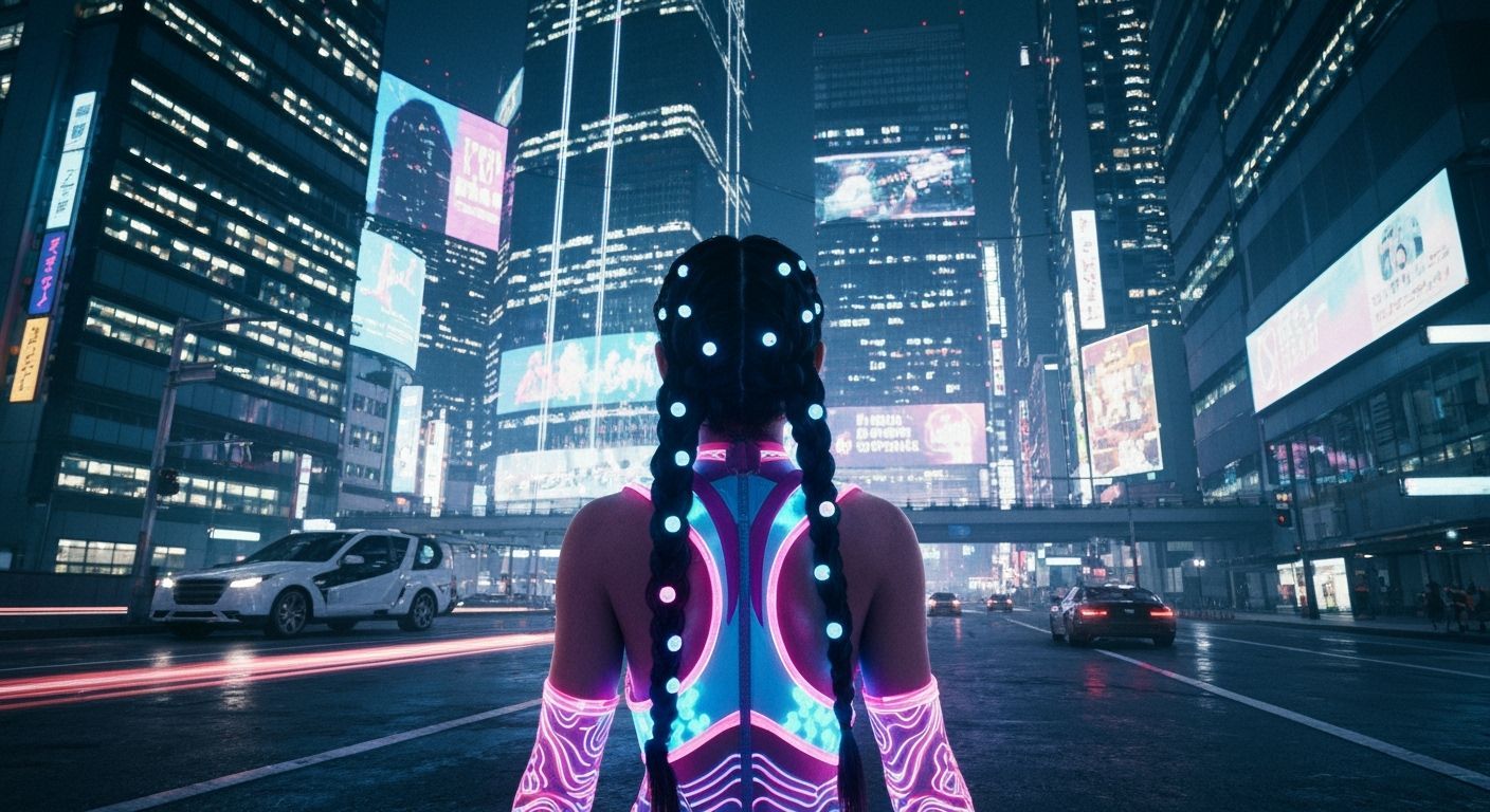 Futuristic Tokyo Nightscape with Glowing Figure