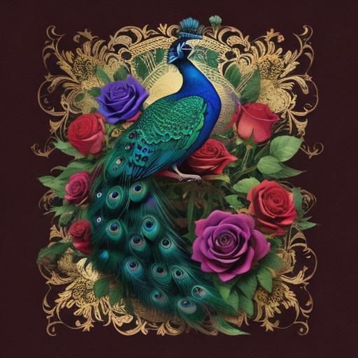 Abstract Peacock Roses and Hearts Art