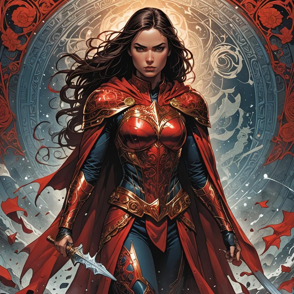 Crimson Warrior in Comic Book Art Style