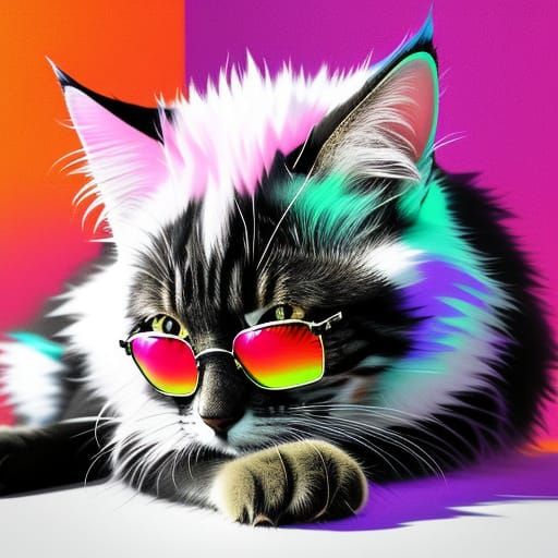 Cool Kitty with Shades in Neon Digital Art