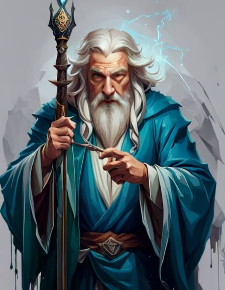 Gandalf the Wizard Ink Painting with Mosaic Details