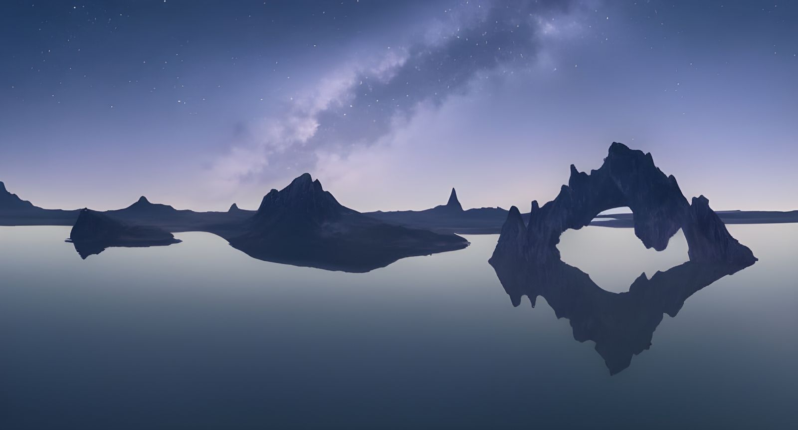 Dreamy Celestial Arch Over Lagoon at Night
