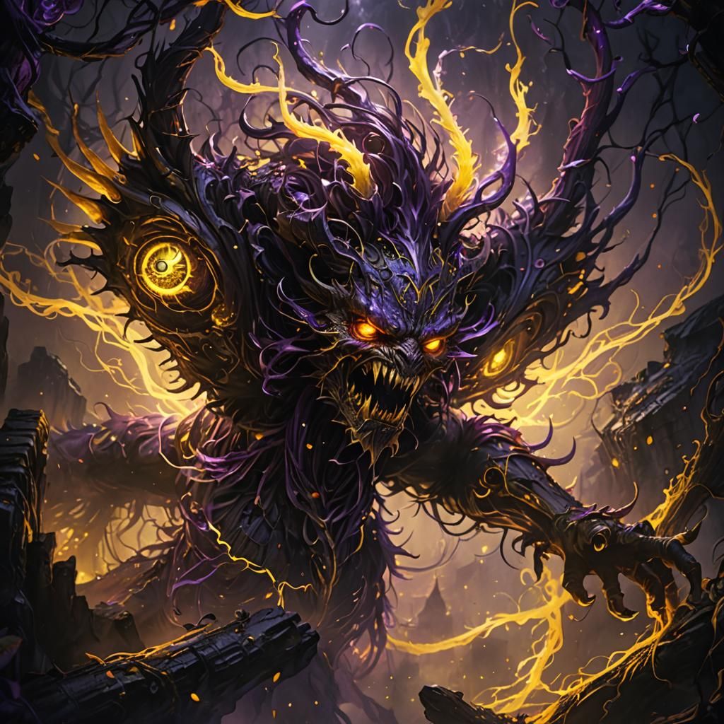 Demonic Creature with Glowing Eyes in Dark Fantasy Art