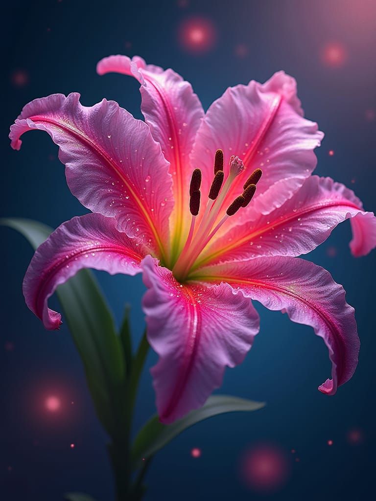 Dreamlike Stargazer Lily in Neon Realism