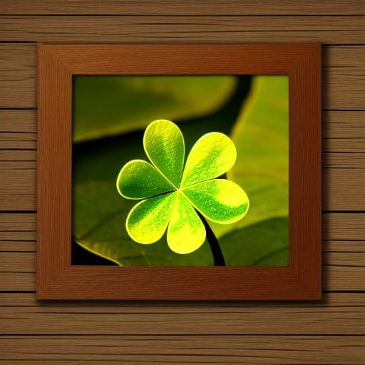 Glowing Four-Leaf Clover in Golden Sunset Field