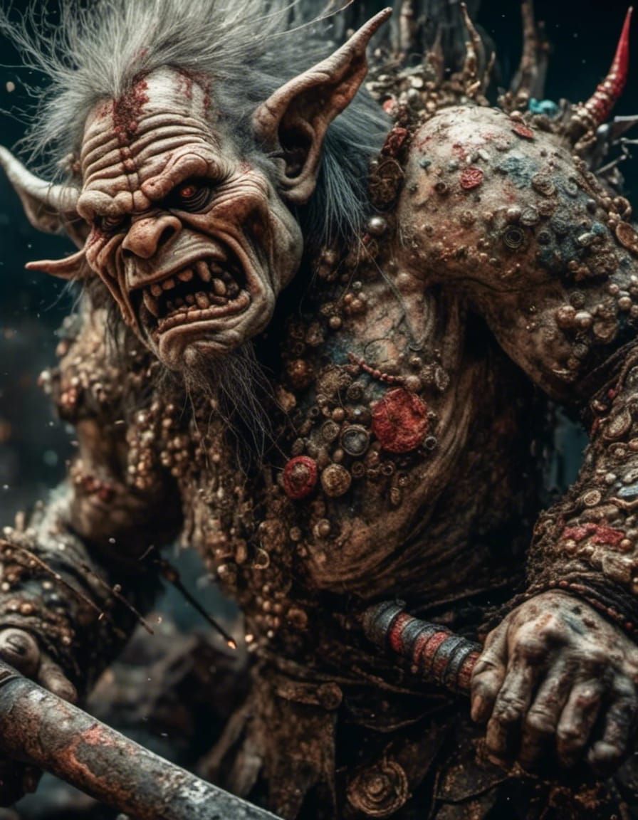 Hyperrealistic Troll Attack in Dark Fantasy Style