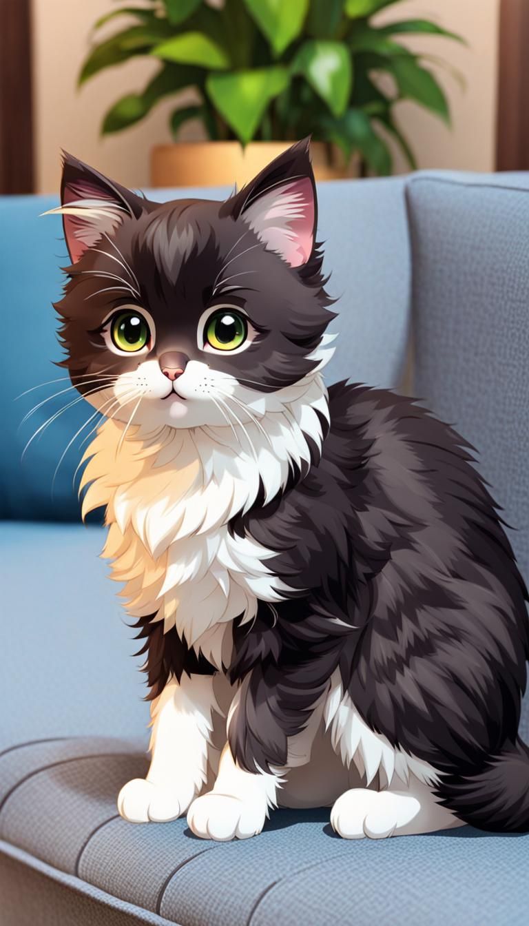 Cute Chibi Kitten in Japanese Living Room