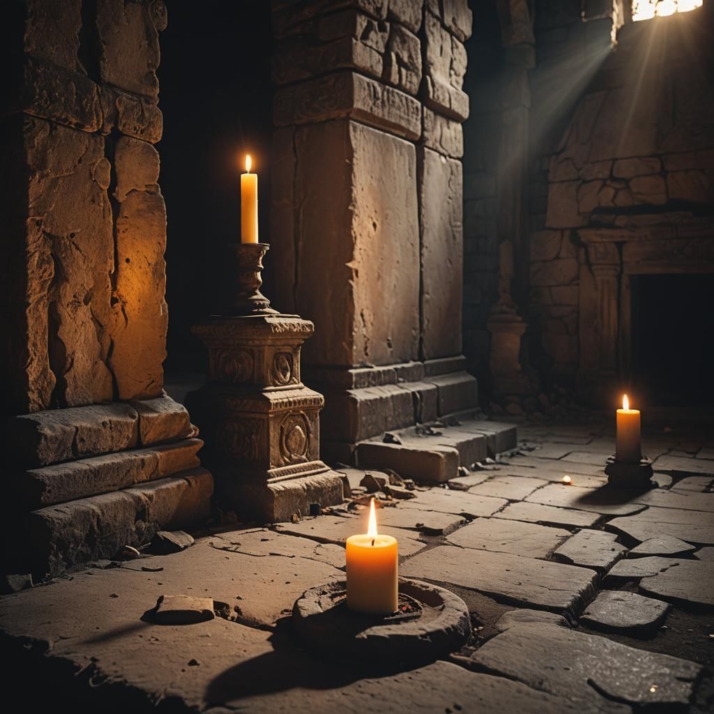 Mystical Candlelight Illuminates Abandoned Temple