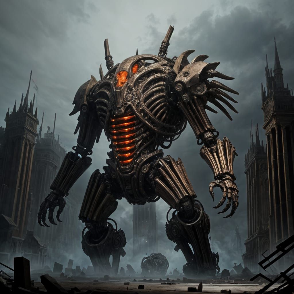 Biomechanical Rib Mech with Bone Turrets in Horror Style