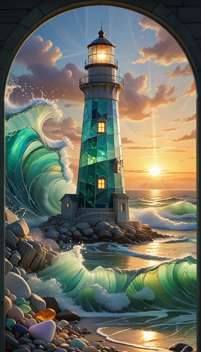 Sea Glass Lighthouse with Ethereal Glow