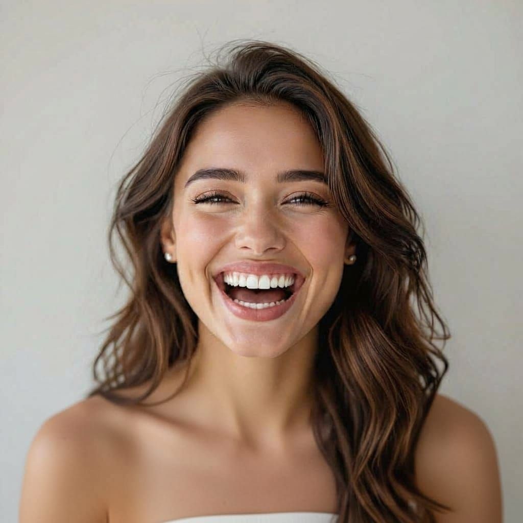 Joyful Woman Laughing with Missing Teeth