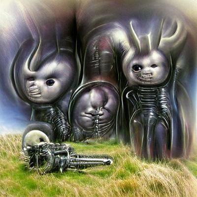 Giger-esque Biomechanical Teletubbies Landscape