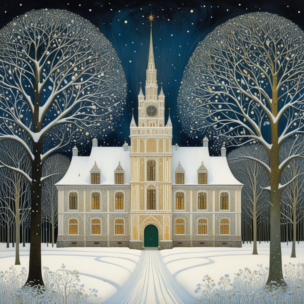 Surreal Winter Scene in Intricate, Expressive Style