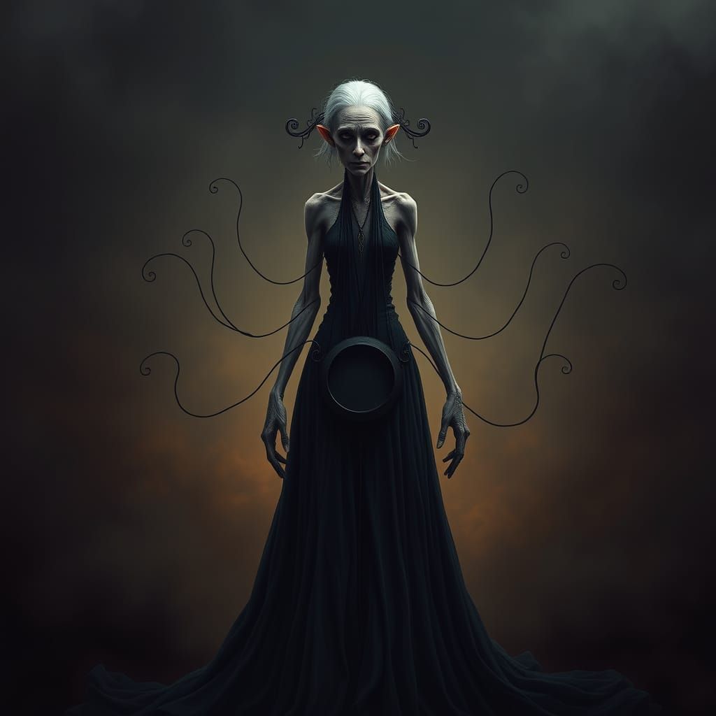 Mystical Elderly Woman with Dark Circle, Fantasy Art
