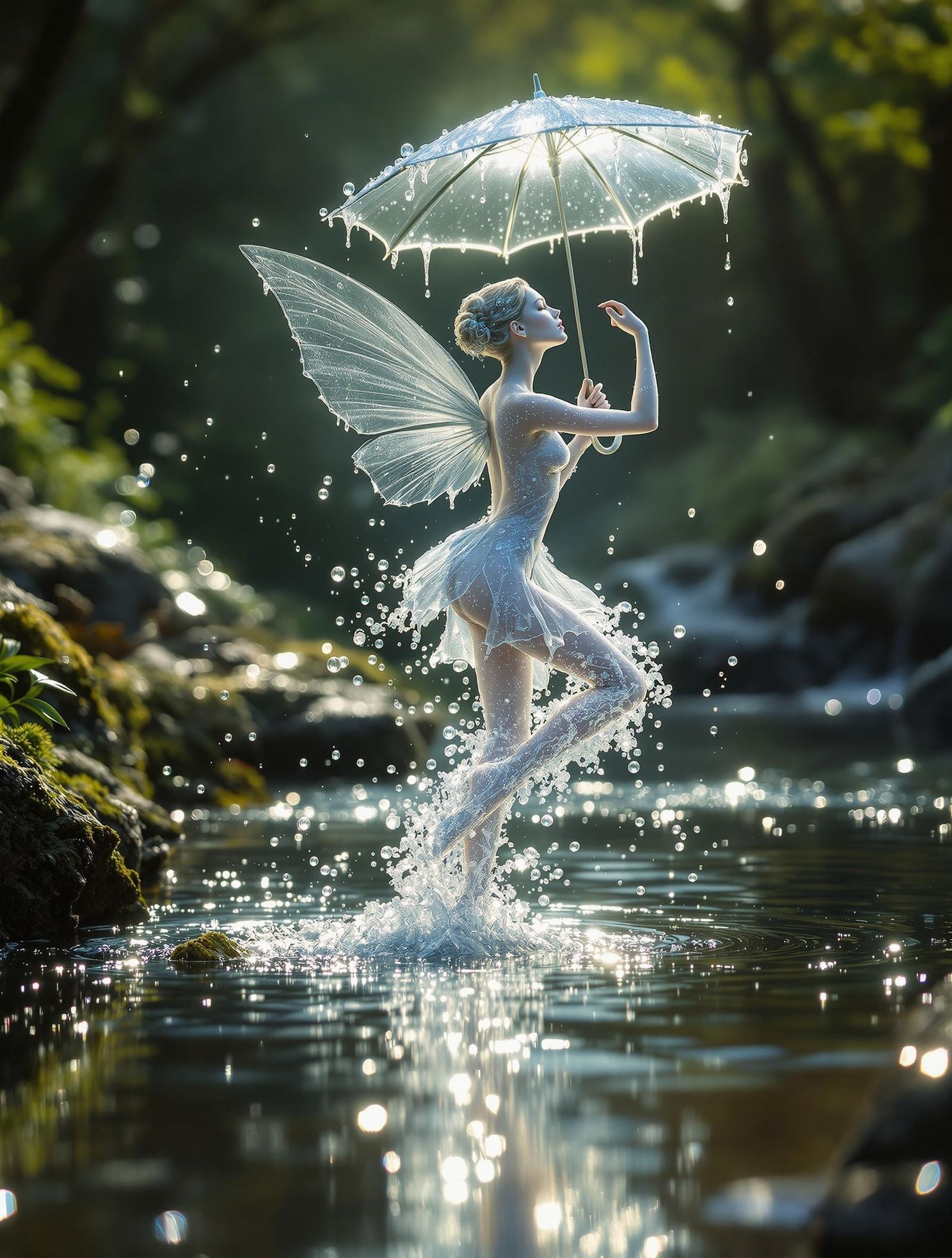 Hyperrealistic Water Fairy in Country Creek