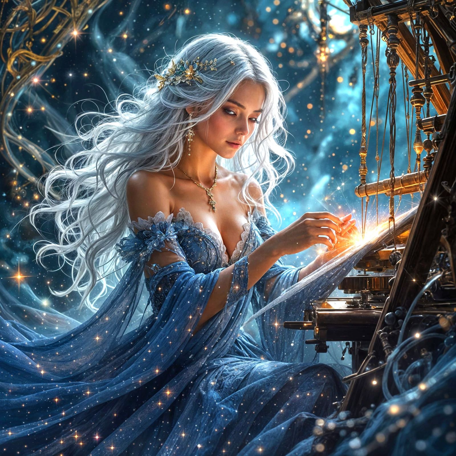 Celestial Seamstress Creates Cosmic Gowns, Hyper-Fantasy Sty...