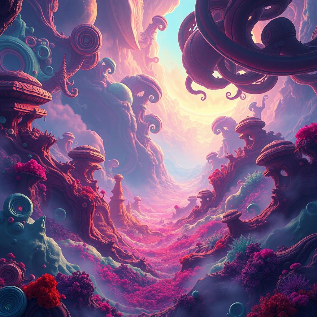 Surreal Dreamworld Teeming with Whimsical Patterns