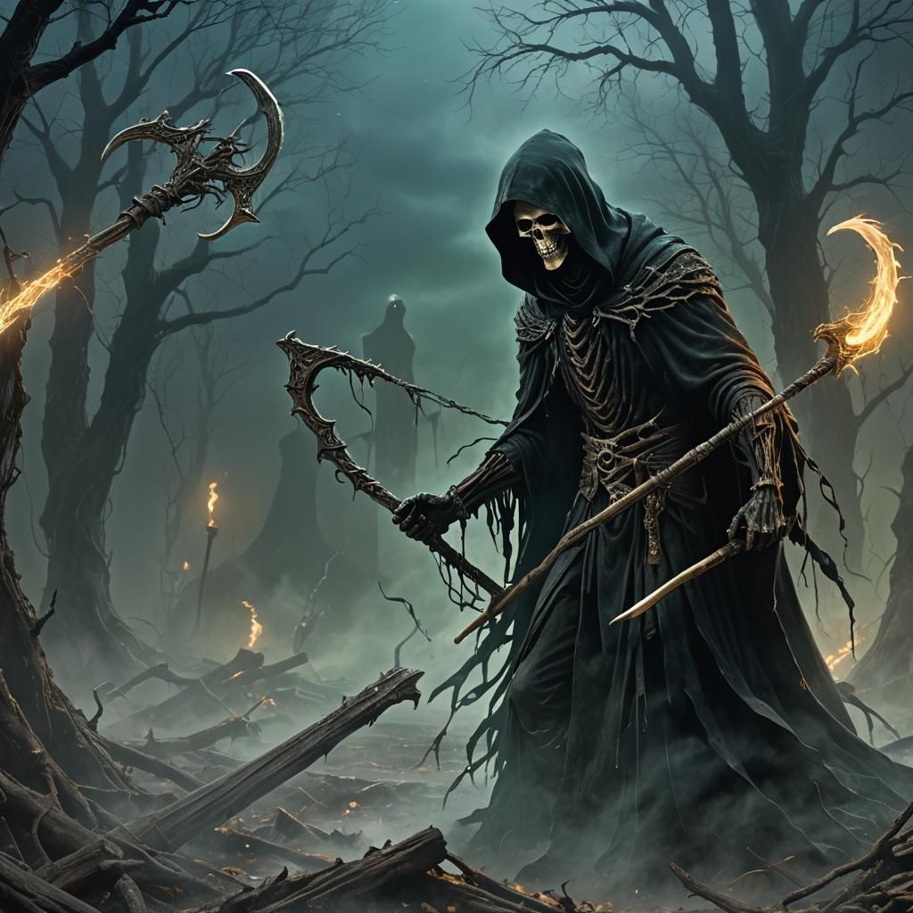 Grim Reaper Reaping Soul in Dark Fantasy Style