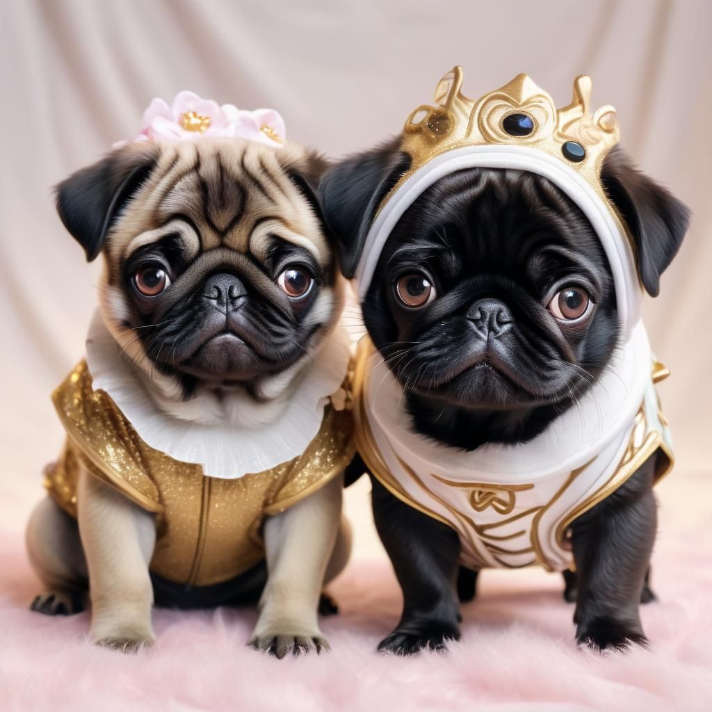 Kawaii Pugs in Costume: Anime-Style Digital Art