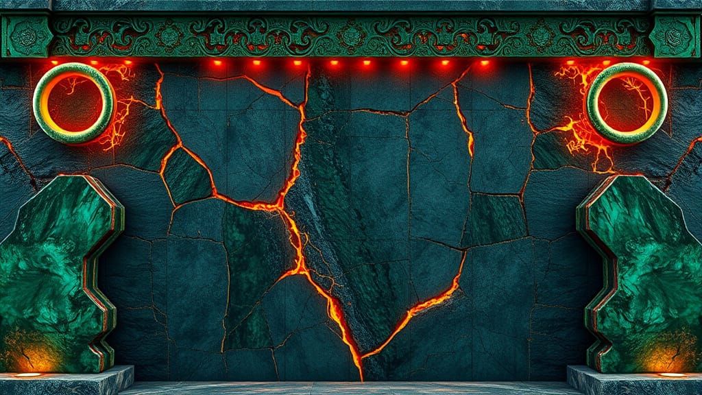 Elemental Stone Wall with Jade Filigree and Molten Gold