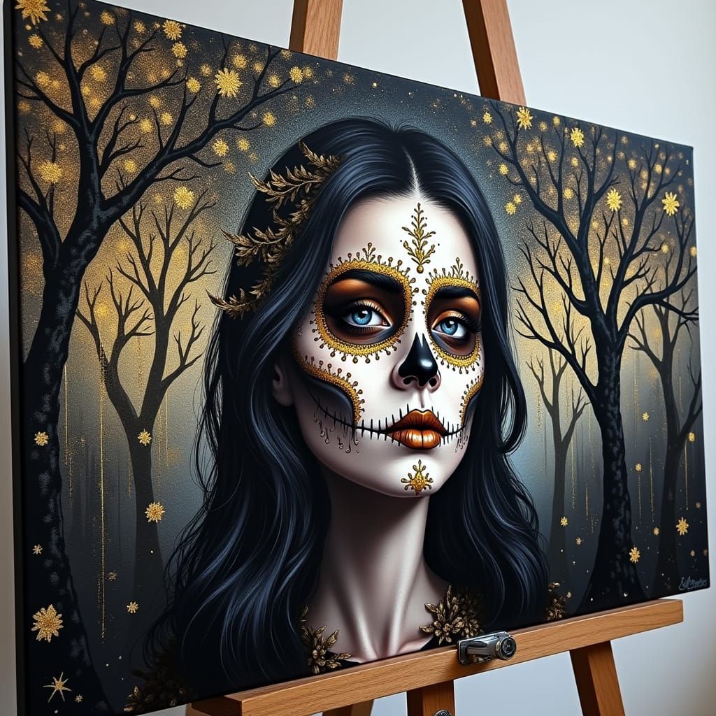 Dia De Los Muertos Sugar Skull Art on Easel