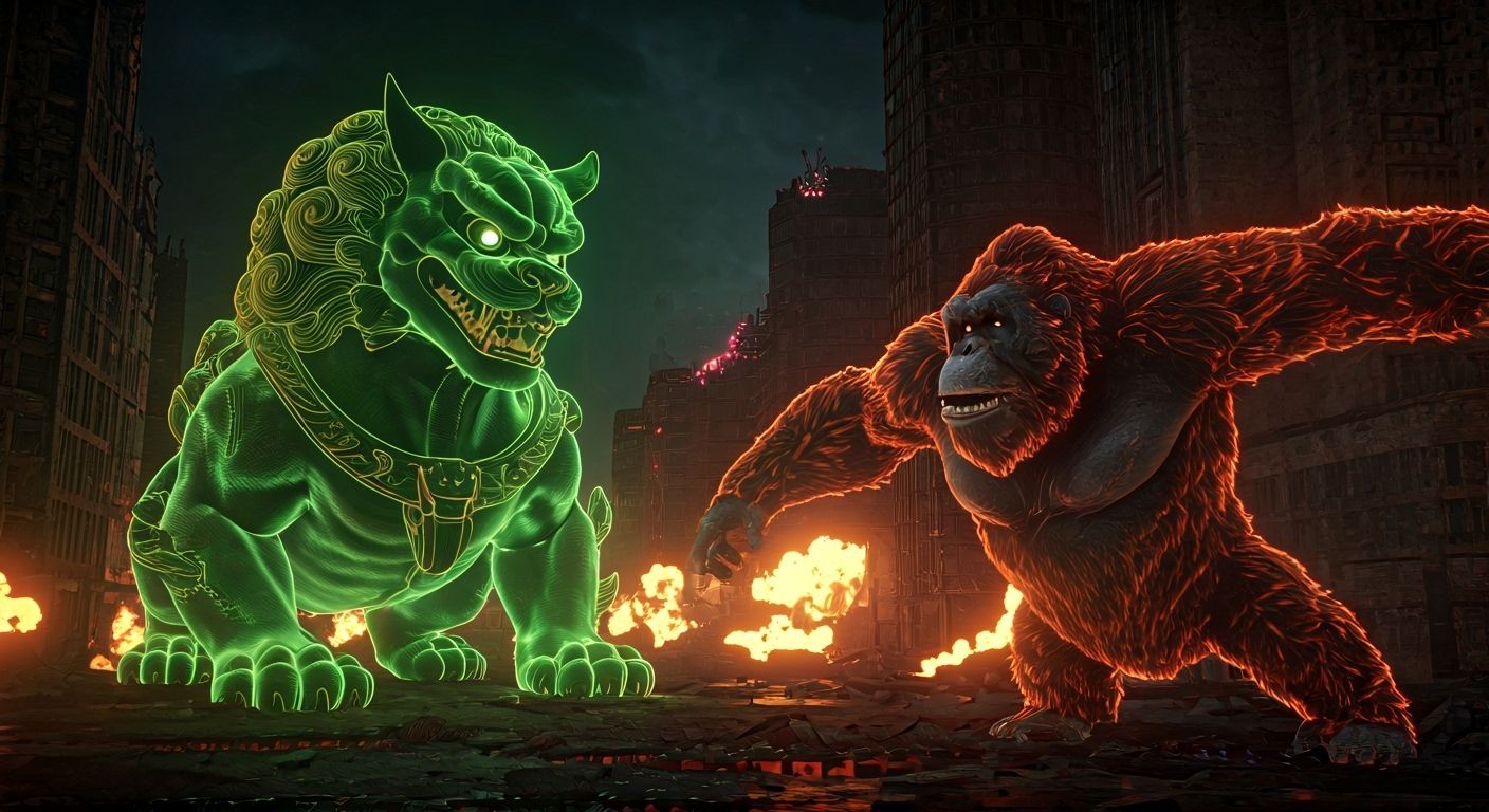 Neon Kaiju Battle in Sci-Fi Horror Style