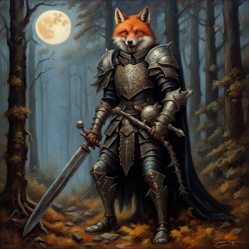 Gothic Werefox Knight in Autumnal Forest