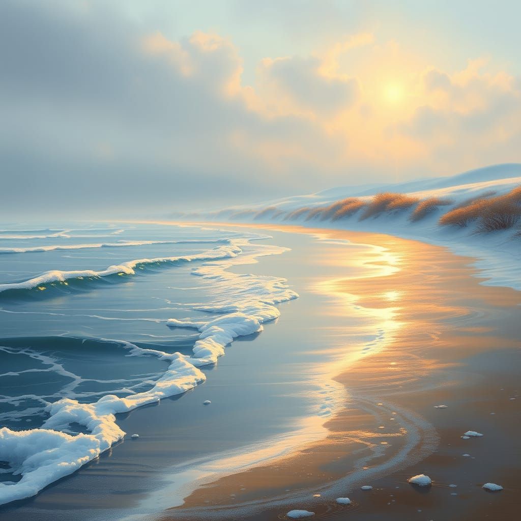 Winter Beach Landscape in Atmospheric Lighting