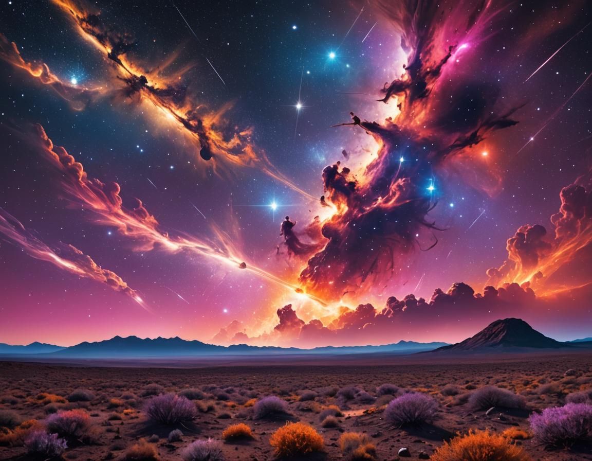 Surreal Cosmic Landscape with Nebulae in Dreamlike Style