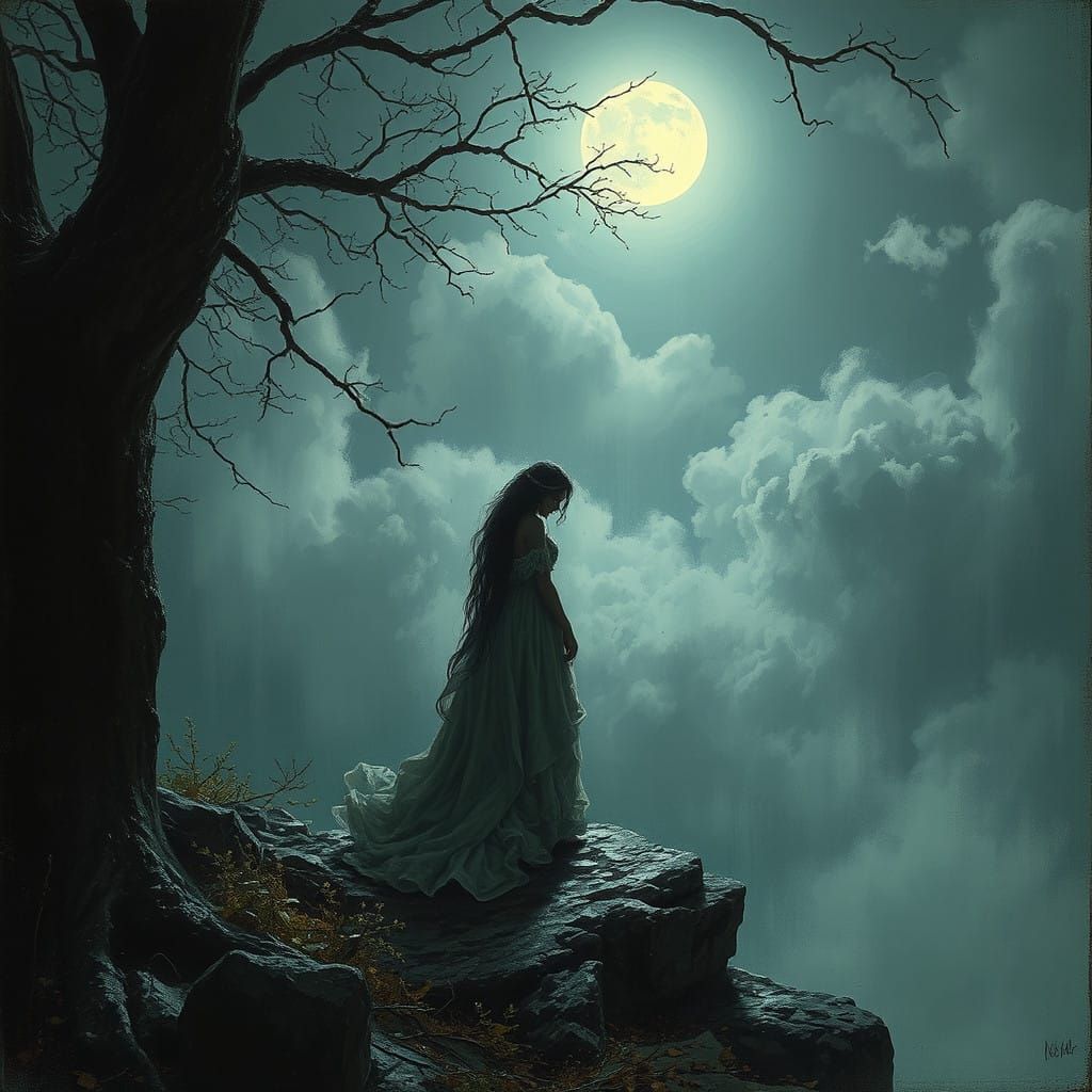 Horror Scene Under Glass Moonlight with Liquid Shadows