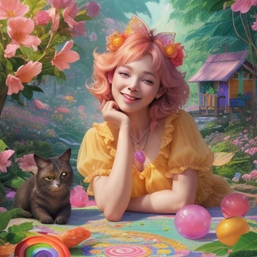 Orange Fruit Fairy in a Candyland Forest