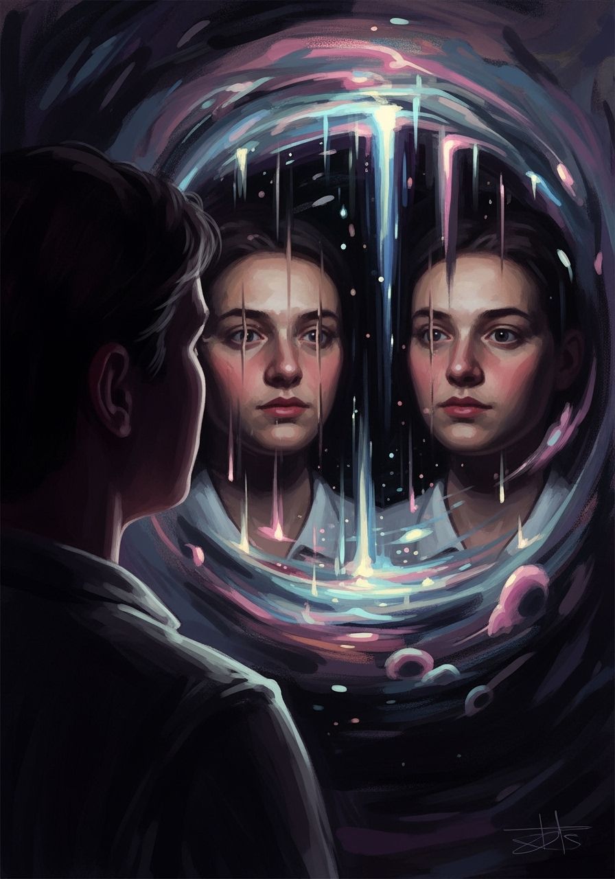 Surreal Self-Portrait Gazing Into Distorted Void