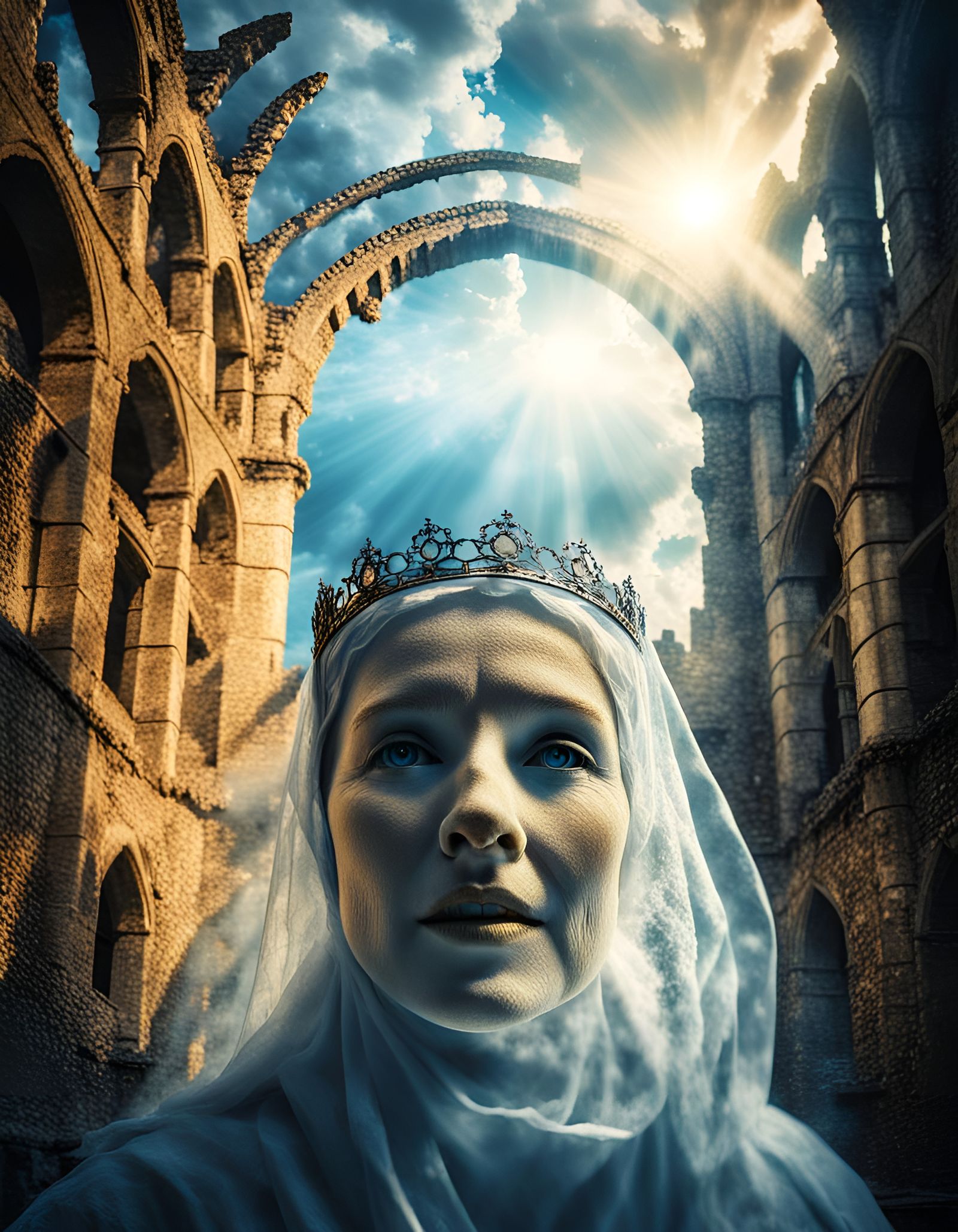 Regal Ghost Appears in Castle Ruins: Digital Art