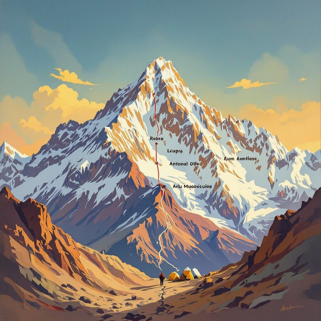 Aconcagua Expedition Topographic Map Oil Painting