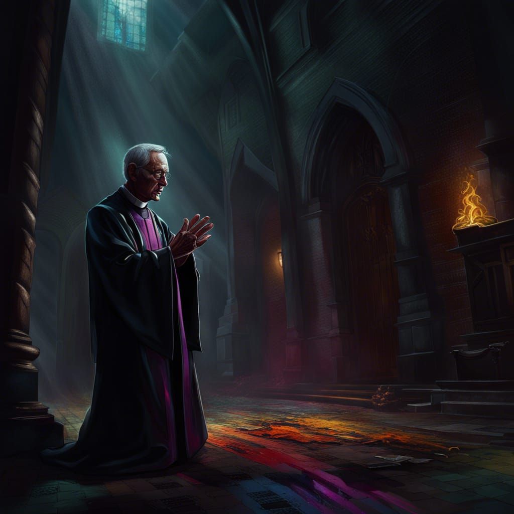 Detailed Exorcist Priest in Splash Art Style