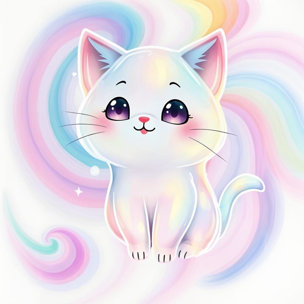 Whimsical Cartoon Kitty in Vibrant Rainbow Hues