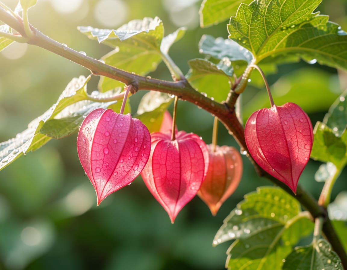 Glowing Pink Physalis Fruits in Soft Morning Light