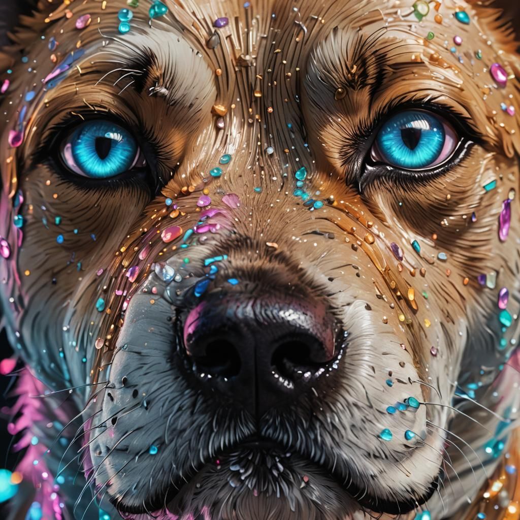 Anime Dog Portrait in 3D with Neon Lighting