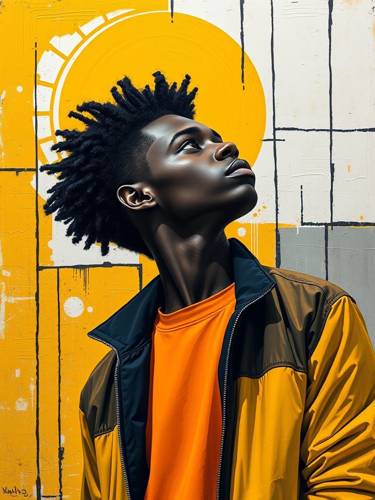 Expressive Portrait with Afro in Abstract Expressionist Styl...