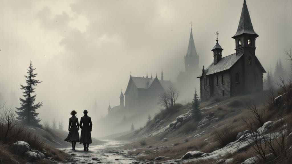 Moody Gothic Architecture Unfolds Amidst Shadows