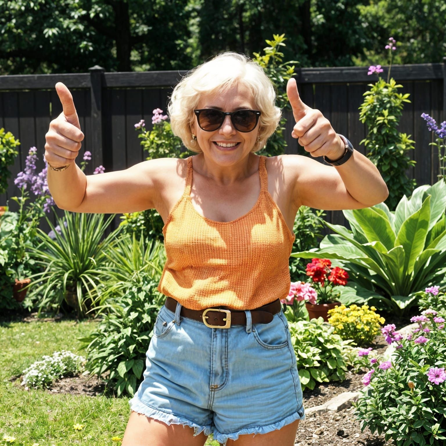 Sassy Senior Lady Shows Off Her Style in the Garden