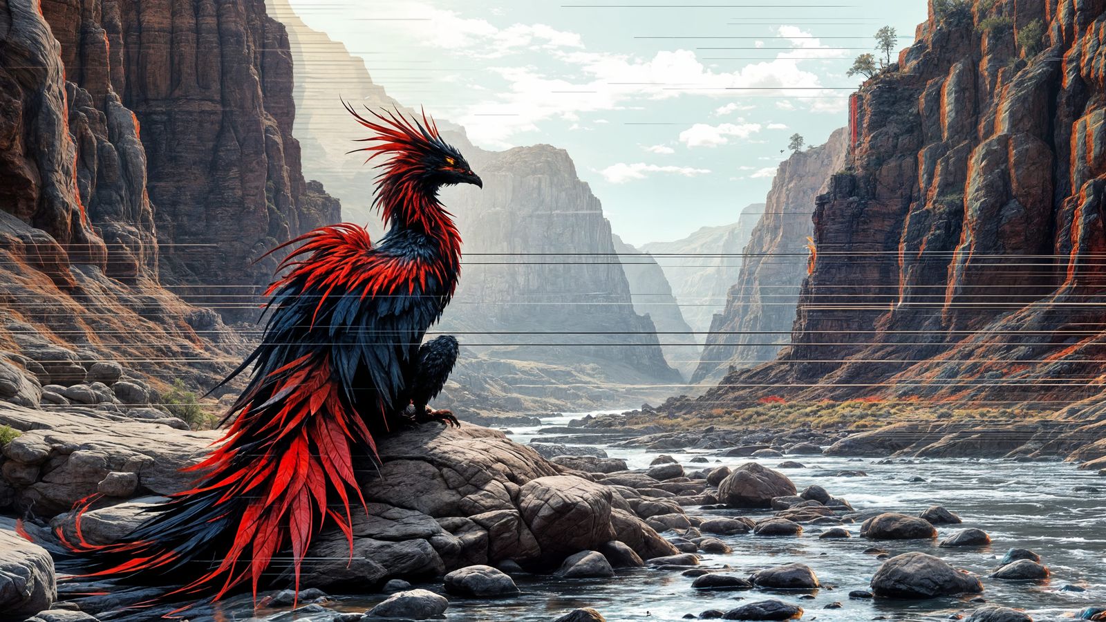 Digital Phoenix Dragon Hybrid in Cyberpunk Glitch Art