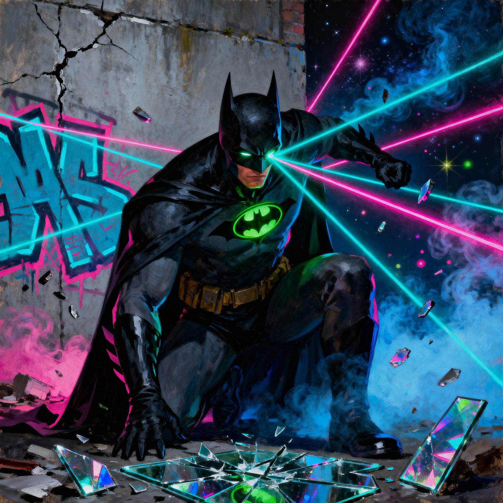 Blacklight Batman's Laser Eyes in Epic Oil Painting Style